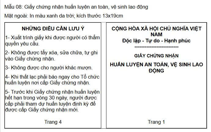 Mẫu giấy chứng nhận an toàn lao động mới nhất 2025 Mẫu giấy chứng nhận an toàn lao động